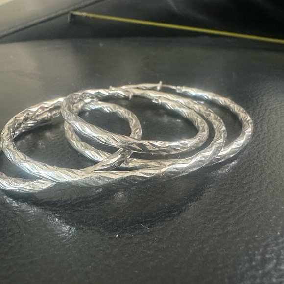 Two Sets Gorgeous Stamped Sterling Silver Hoops - Picture 5 of 5